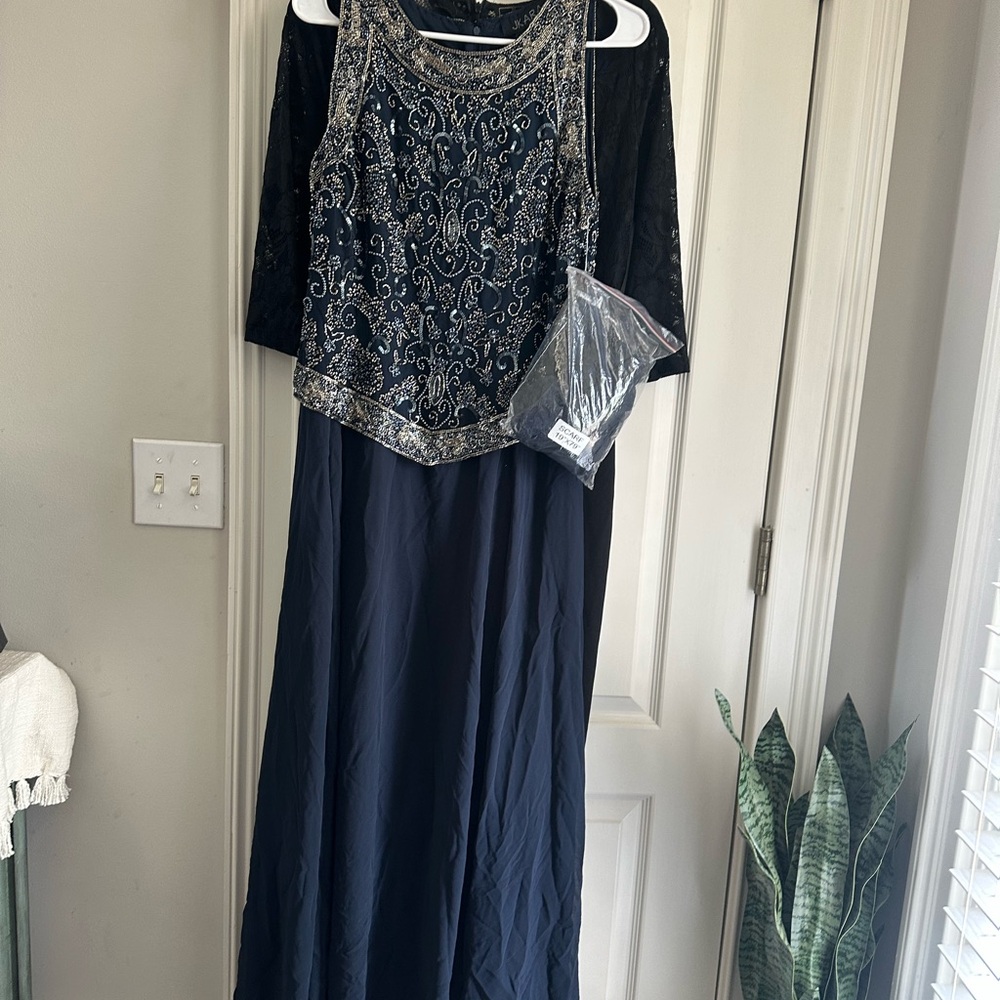 J Kara Blue and Silver Embellished Cold Shoulder Gown